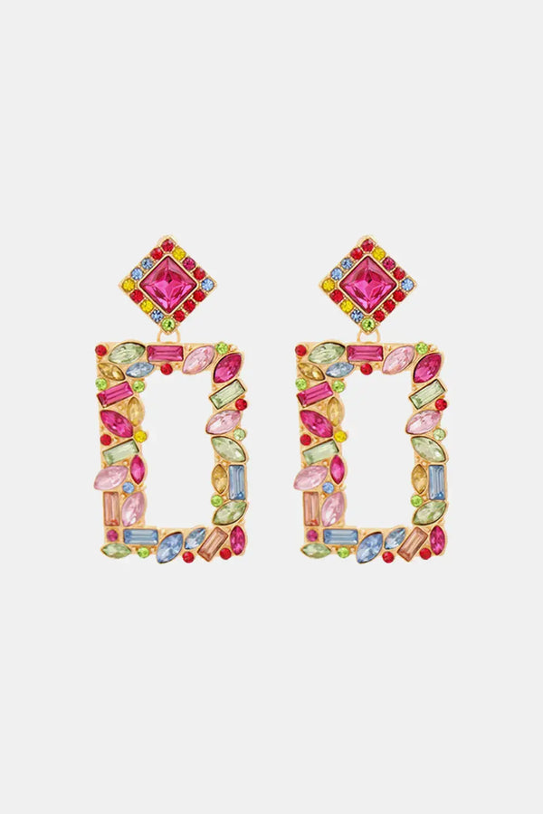 Lovcia Square Shape Glass Stone Dangle Earrings-Earrings-Red-One Size-Red