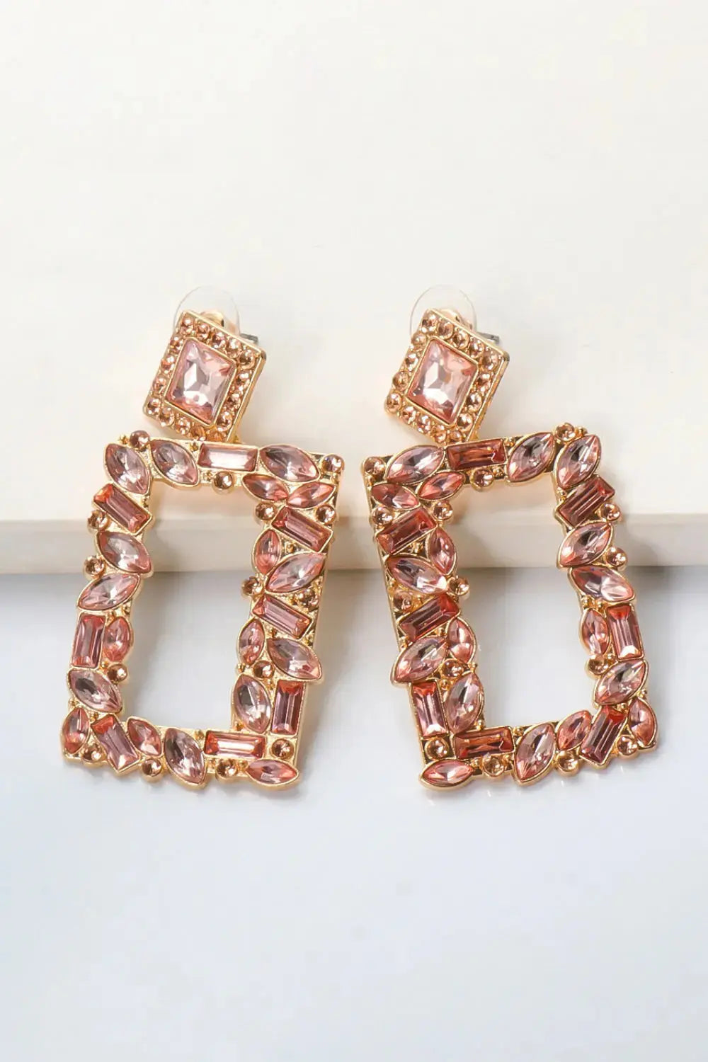 Lovcia Square Shape Glass Stone Dangle Earrings-Earrings-Red-One Size-Red