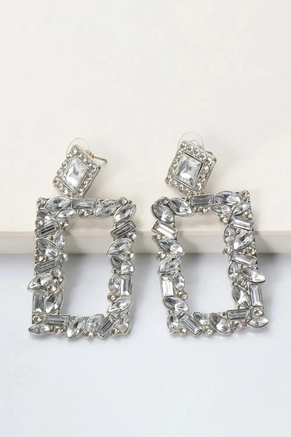 Lovcia Square Shape Glass Stone Dangle Earrings-Earrings-Red-One Size-Red