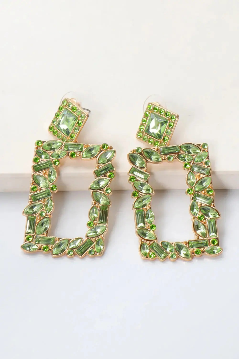Lovcia Square Shape Glass Stone Dangle Earrings-Earrings-Red-One Size-Red