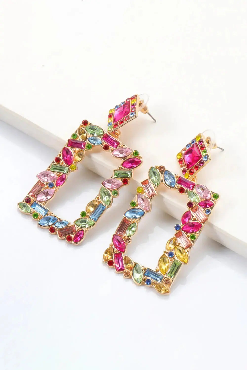 Lovcia Square Shape Glass Stone Dangle Earrings-Earrings-Red-One Size-Red