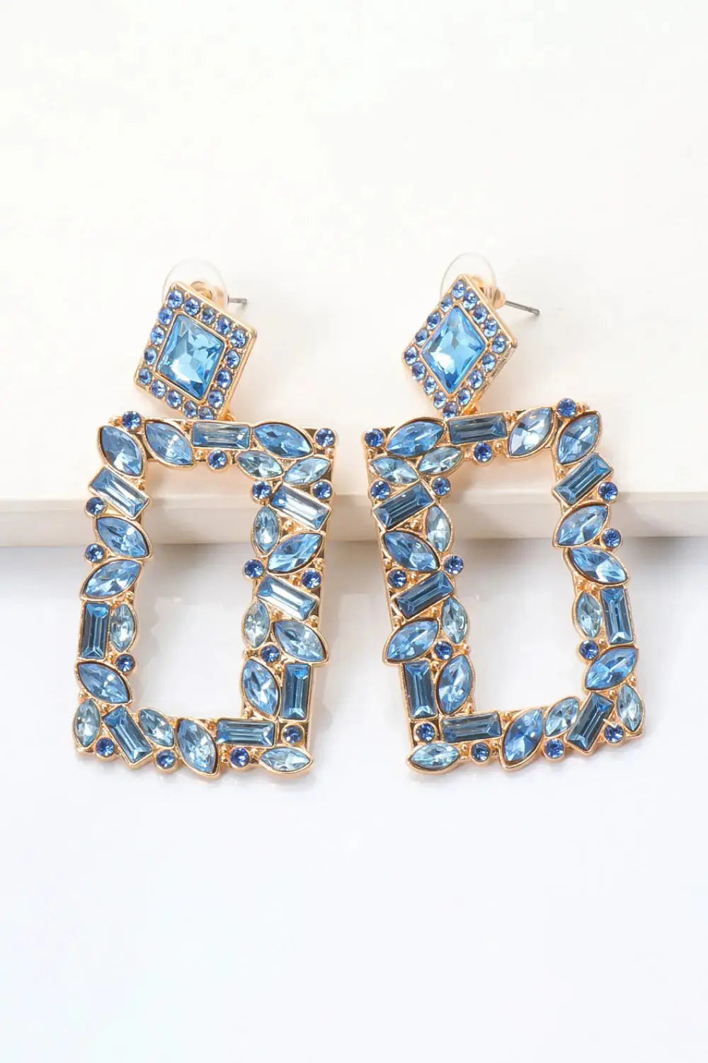 Lovcia Square Shape Glass Stone Dangle Earrings-Earrings-Red-One Size-Red