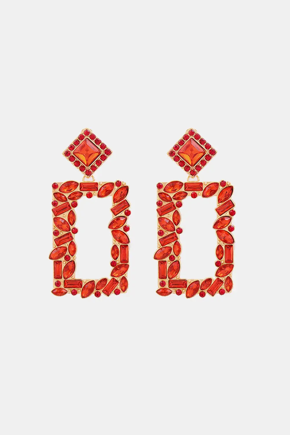 Lovcia Square Shape Glass Stone Dangle Earrings-Earrings-Red-One Size-Red