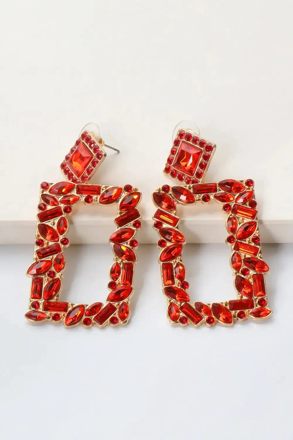 Lovcia Square Shape Glass Stone Dangle Earrings-Earrings-Red-One Size-Red
