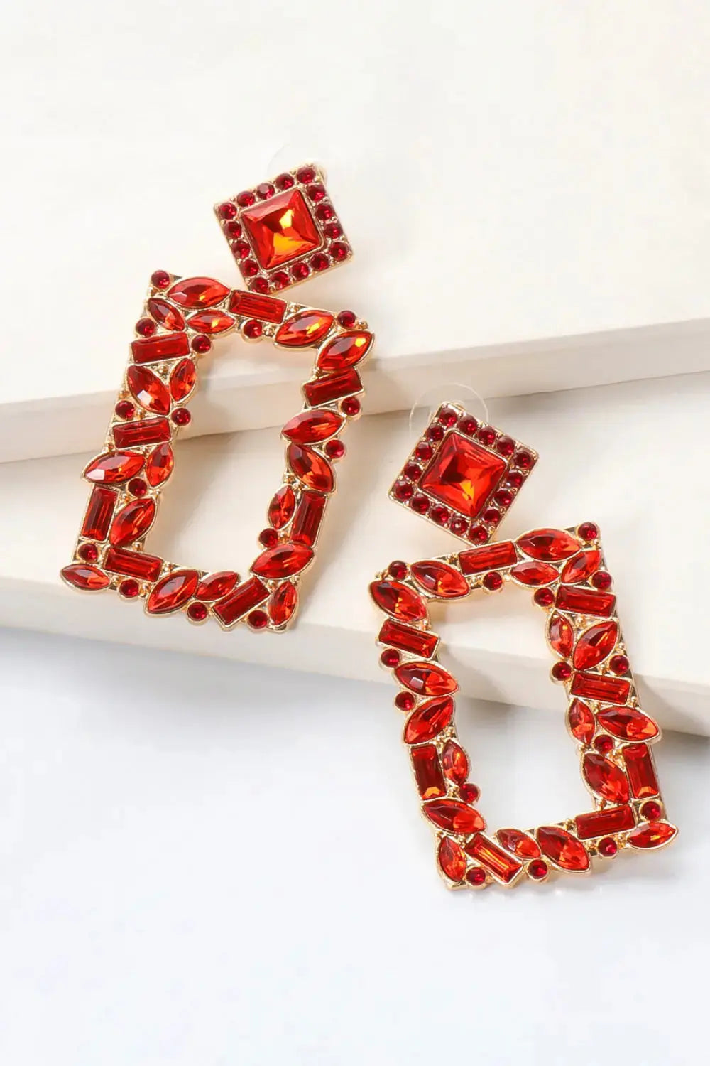 Lovcia Square Shape Glass Stone Dangle Earrings-Earrings-Red-One Size-Red