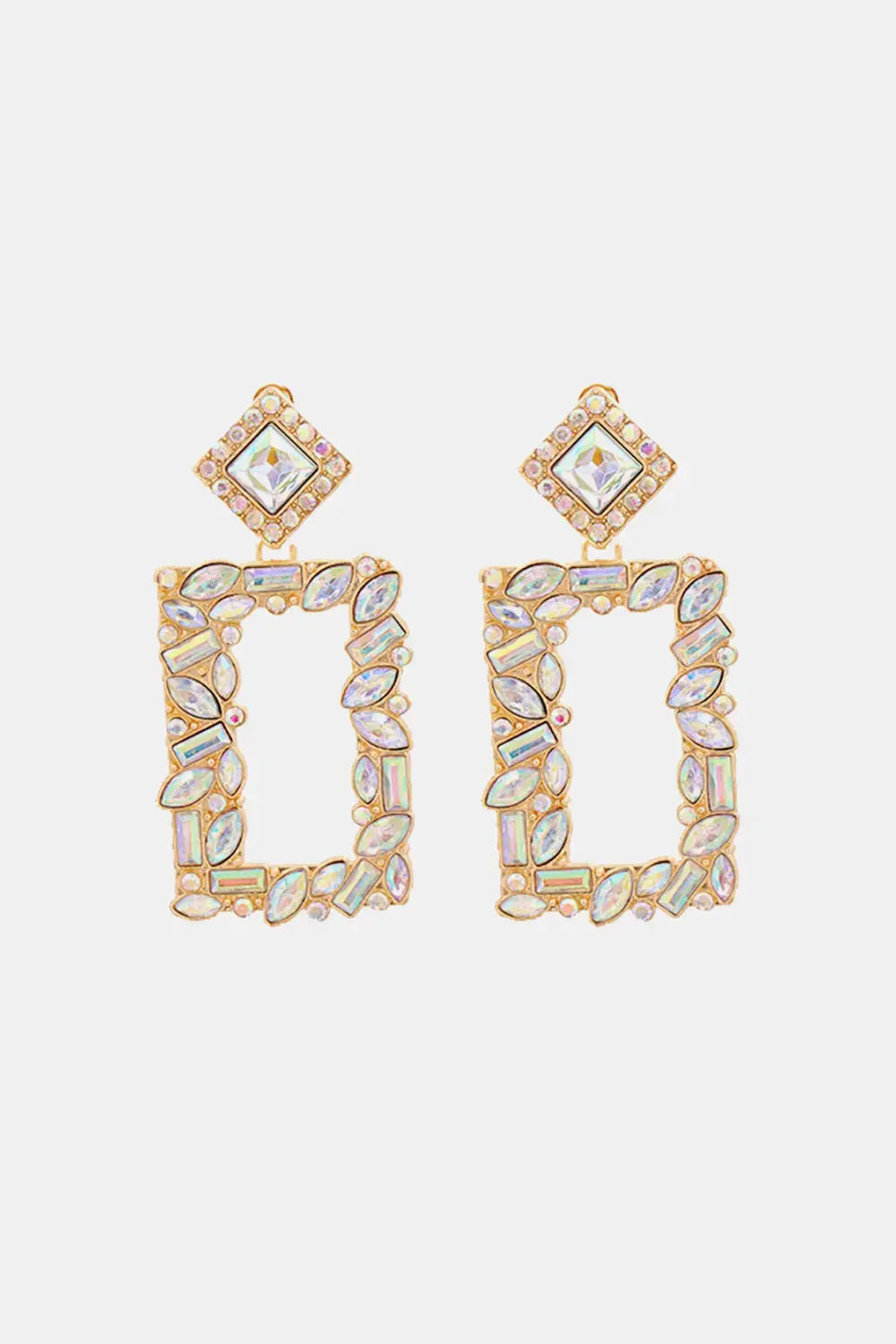 Lovcia Square Shape Glass Stone Dangle Earrings-Earrings-Shiny-One Size-Shiny