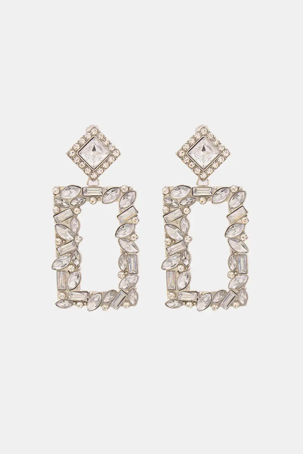 Lovcia Square Shape Glass Stone Dangle Earrings-Earrings-Transparent-One Size-Transparent
