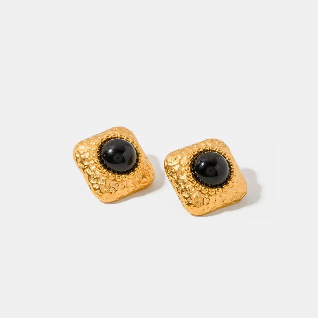 Lovcia Square Stainless Steel Natural Black Onyx Earring-Earrings-Gold-One Size-Gold