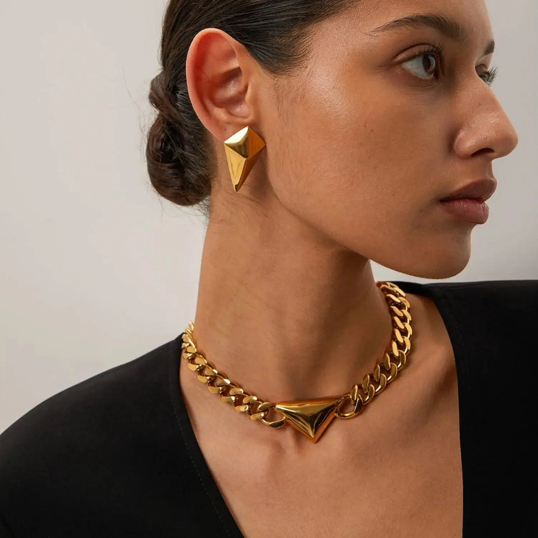 Lovcia Stainless Steel 18K Gold-Plated Geometric Earrings-Earrings-Gold-One Size-Gold