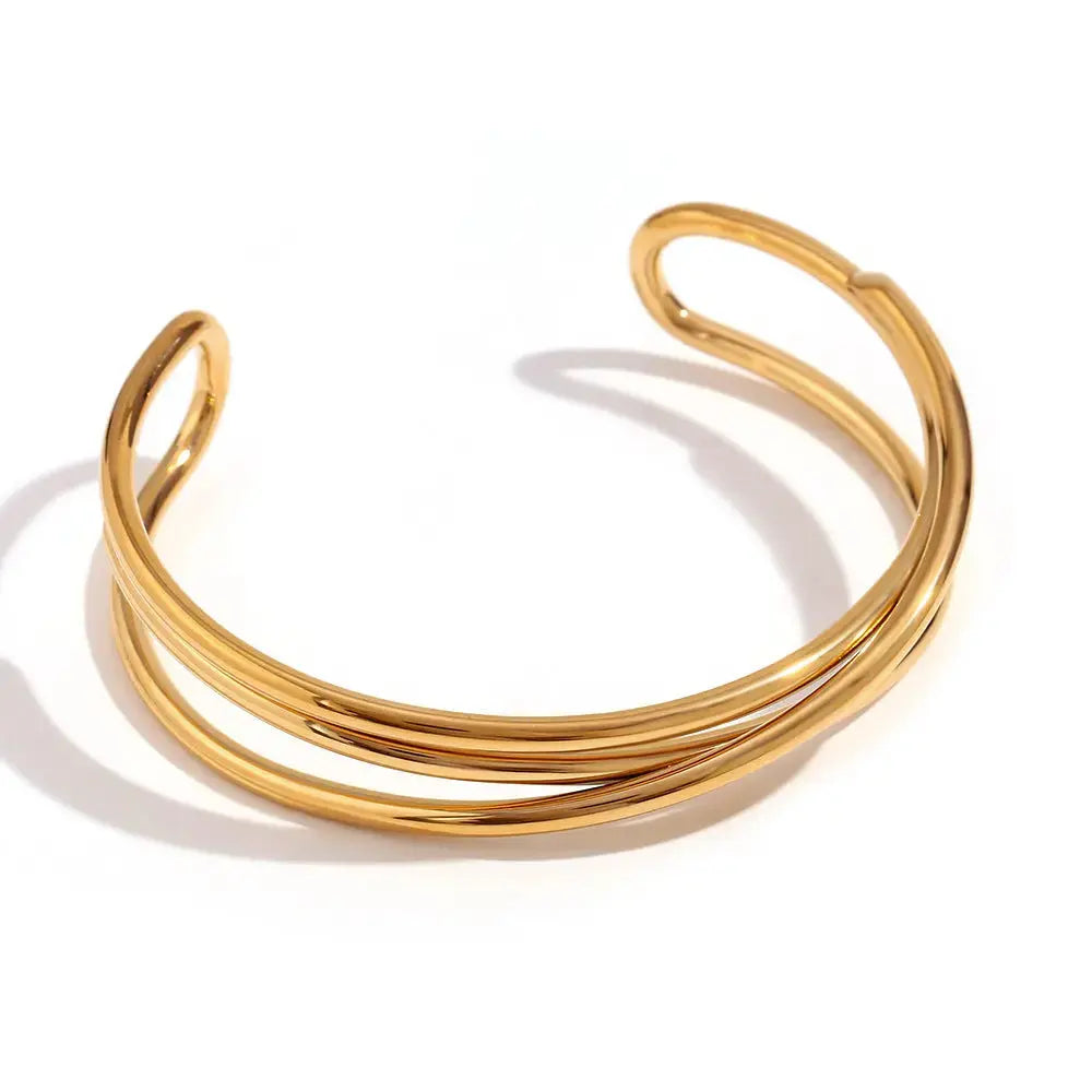 Lovcia Stainless Steel 18K Gold Plated Modern Open-ended Cuff Bangle Bracelet for Women-Bracelets-Gold-Gold