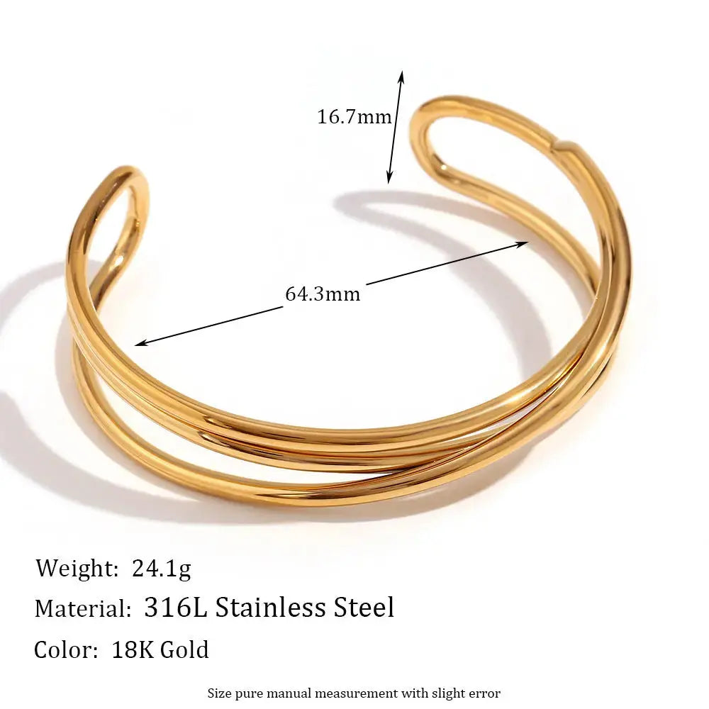 Lovcia Stainless Steel 18K Gold Plated Modern Open-ended Cuff Bangle Bracelet for Women-Bracelets-Gold-Gold