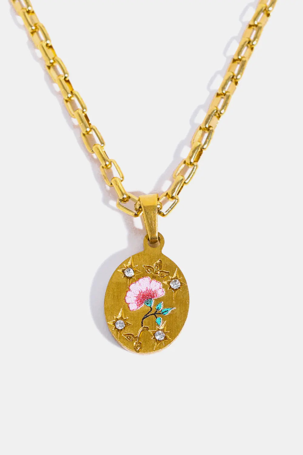 Lovcia Stainless Steel 18K Gold-Plated Necklace-Necklaces-Pink Floral-One Size-Pink Floral