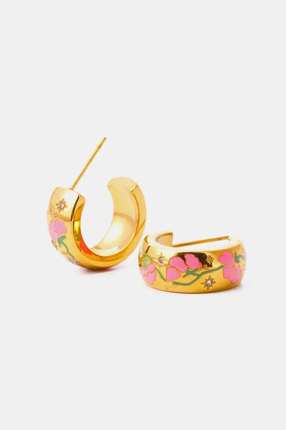 Lovcia Stainless Steel 18K Gold Plated Ring Shape C-Hoop Earrings-Earrings-Carnation Pink-One Size-Carnation Pink