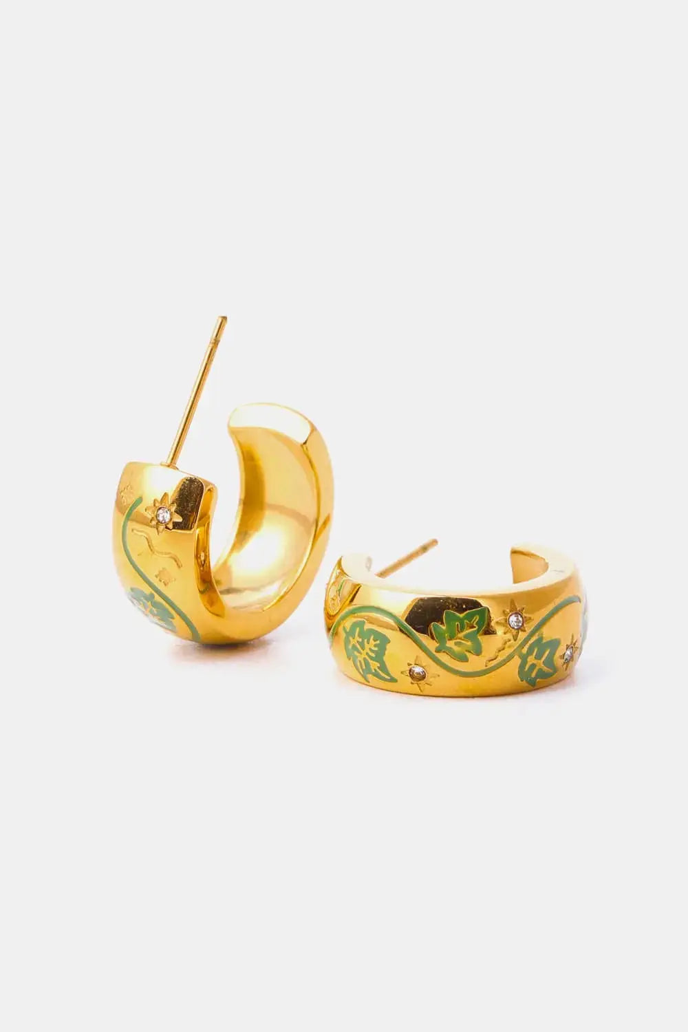 Lovcia Stainless Steel 18K Gold Plated Ring Shape C-Hoop Earrings-Earrings-Mid Green-One Size-Mid Green