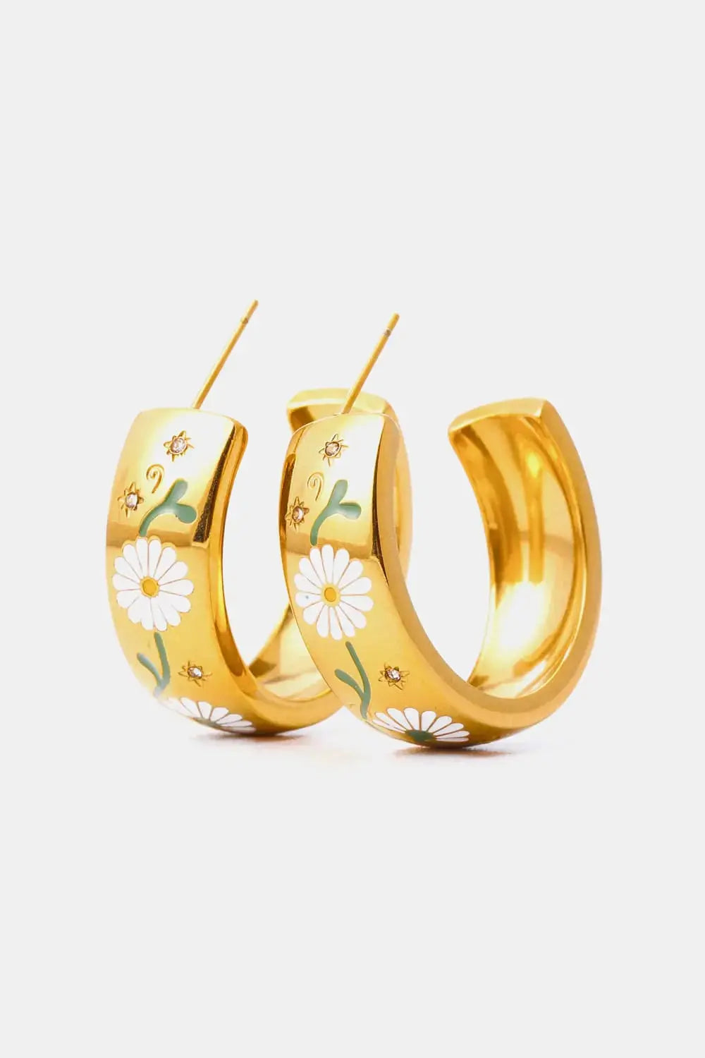 Lovcia Stainless Steel 18K Gold Plated Ring Shape C-Hoop Earrings-Earrings-White-One Size-White