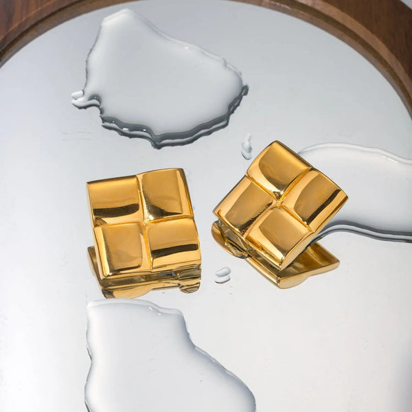 Lovcia Stainless Steel 18K Gold-Plated Square Stud Earrings-Earrings-Gold-One Size-Gold