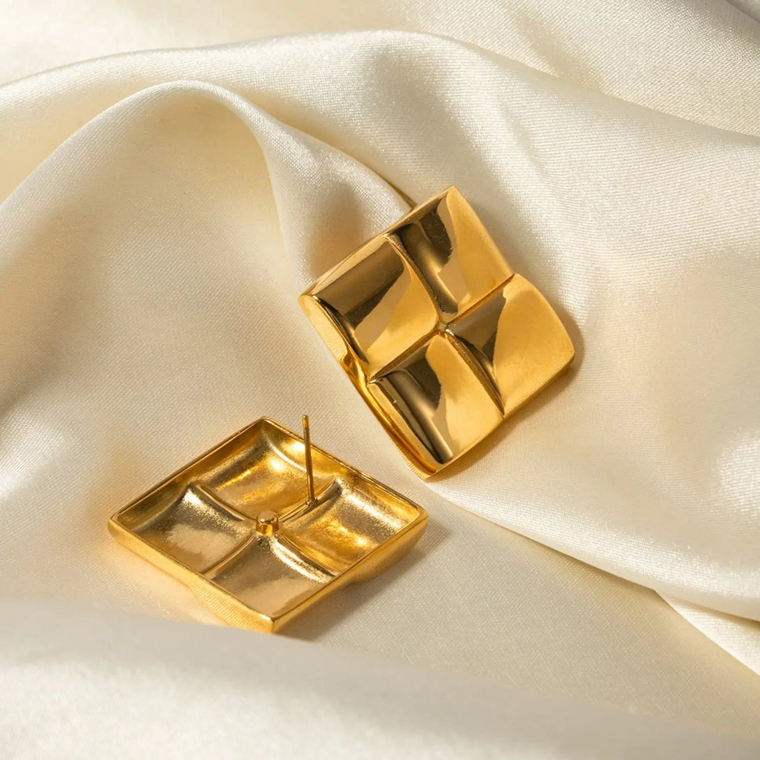 Lovcia Stainless Steel 18K Gold-Plated Square Stud Earrings-Earrings-Gold-One Size-Gold