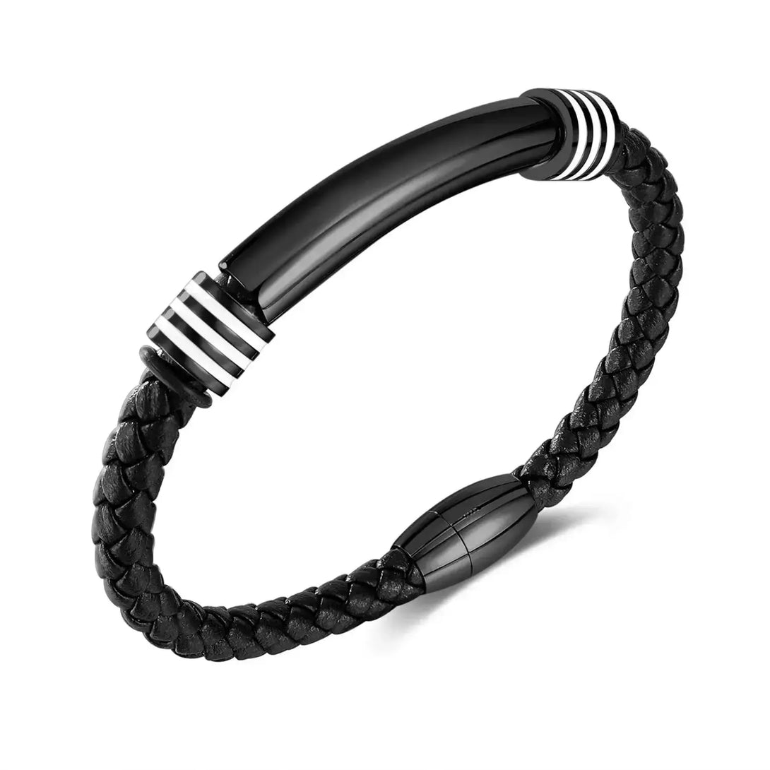 Lovcia Stainless Steel and Synthetic Leather Magnetic Buckle Bracelet for Men - Stylish and Durable Wristband-Bracelets-Black-Black