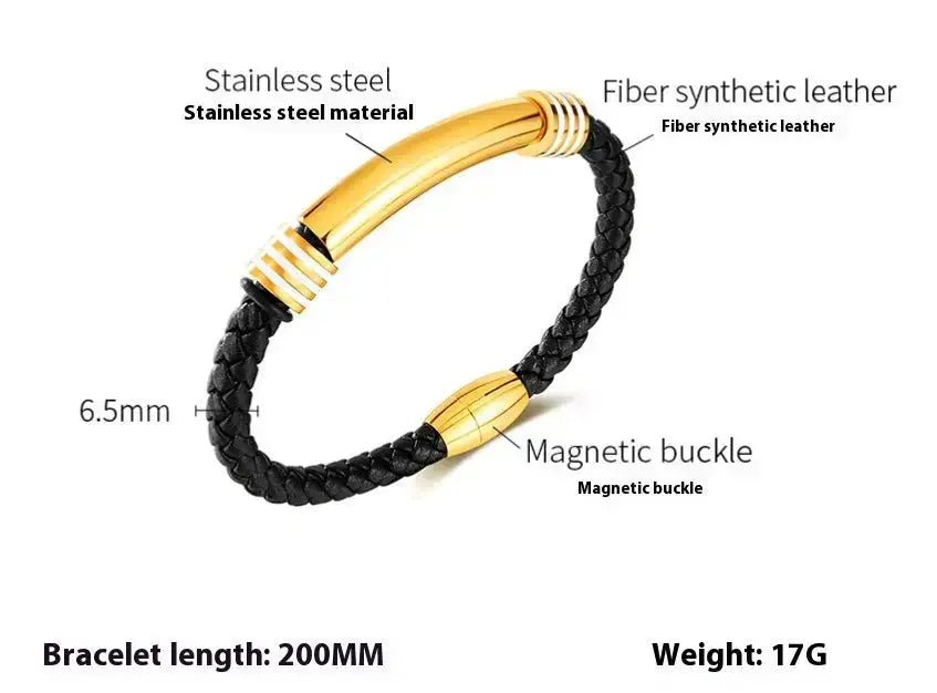 Lovcia Stainless Steel and Synthetic Leather Magnetic Buckle Bracelet for Men - Stylish and Durable Wristband-Bracelets-Silver-Silver