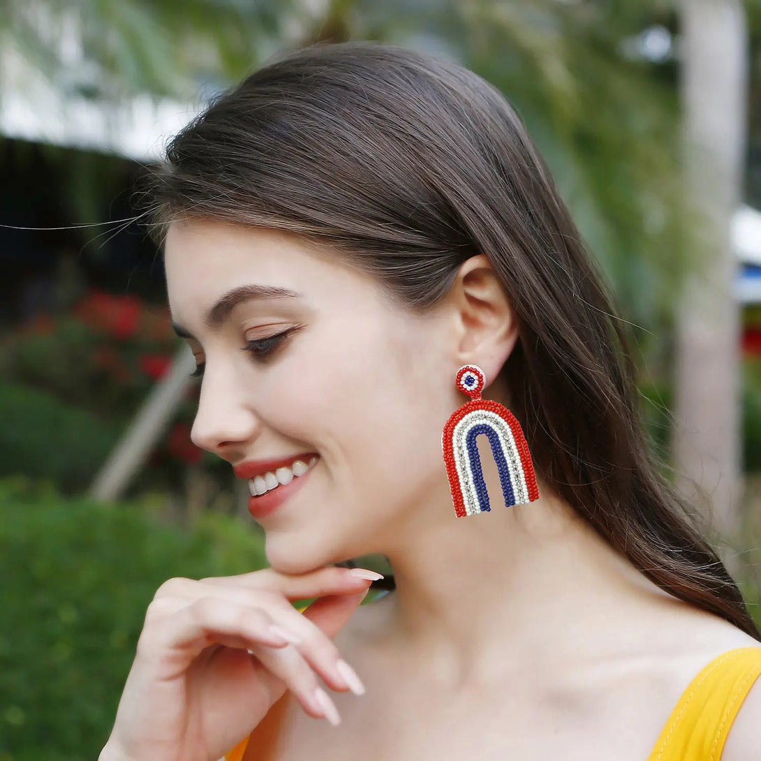 Lovcia Stainless Steel Bead Geometric Dangle Earrings-Earrings-Red-One Size-Red