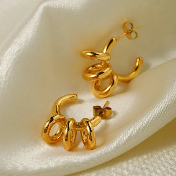 Lovcia Stainless Steel C-Hoop Earrings-Earrings-Gold-One Size-Gold