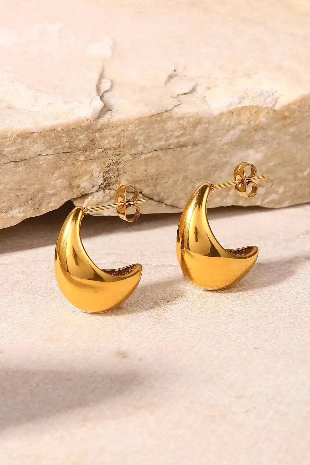 Lovcia Stainless Steel C-Hoop Earrings-Earrings-Gold-One Size-Gold