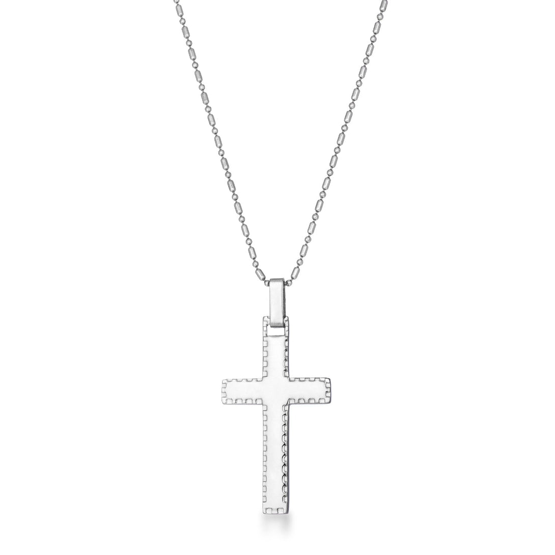 Lovcia Stainless Steel Cross Pendant Necklace with 18 Inch Beaded Chain-Necklaces-