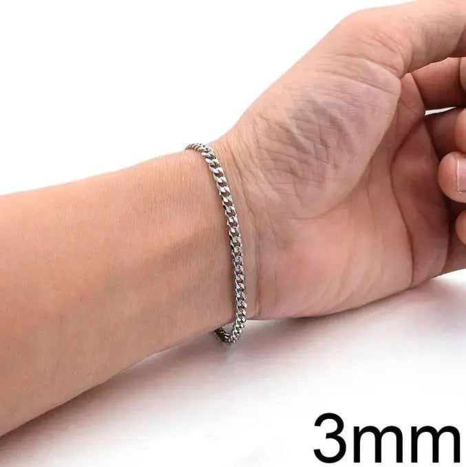 Lovcia Stainless Steel Daily Wear Miami Cuban Link Chain Bracelet for Men-Bracelets-3mm Titanium Steel Bracelet-18cm-3mm Titanium Steel Bracelet