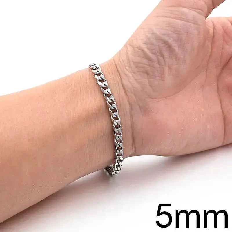 Lovcia Stainless Steel Daily Wear Miami Cuban Link Chain Bracelet for Men-Bracelets-5mm Titanium Steel Bracelet-18cm-5mm Titanium Steel Bracelet