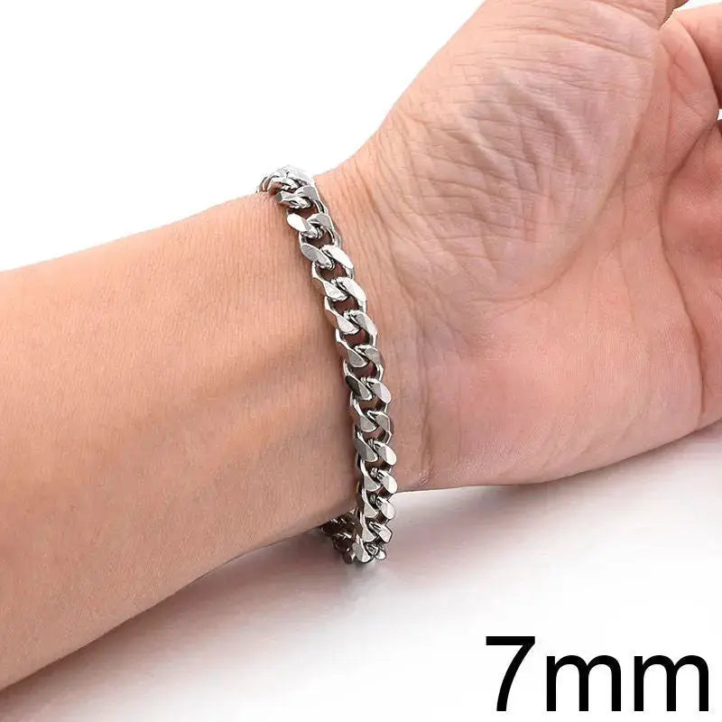 Lovcia Stainless Steel Daily Wear Miami Cuban Link Chain Bracelet for Men-Bracelets-7mm Titanium Steel Bracelet-18cm-7mm Titanium Steel Bracelet