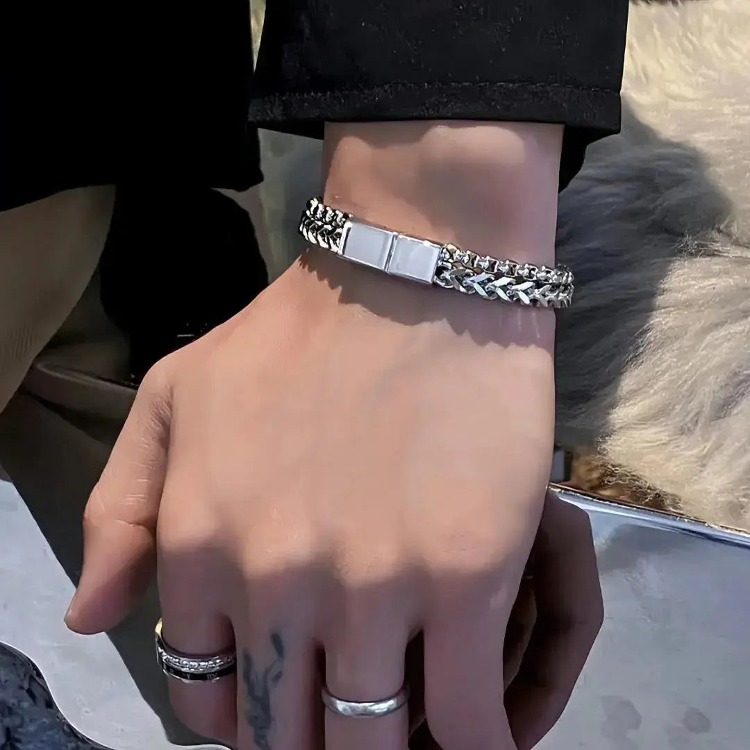 Lovcia Stainless Steel Double-Layer Chain Men's Bracelet in Herringbone Design Pattern - Durable Bracelet for Men-Bracelets-19 cm Double Layer Scale Chain-19 cm Double Layer Scale Chain