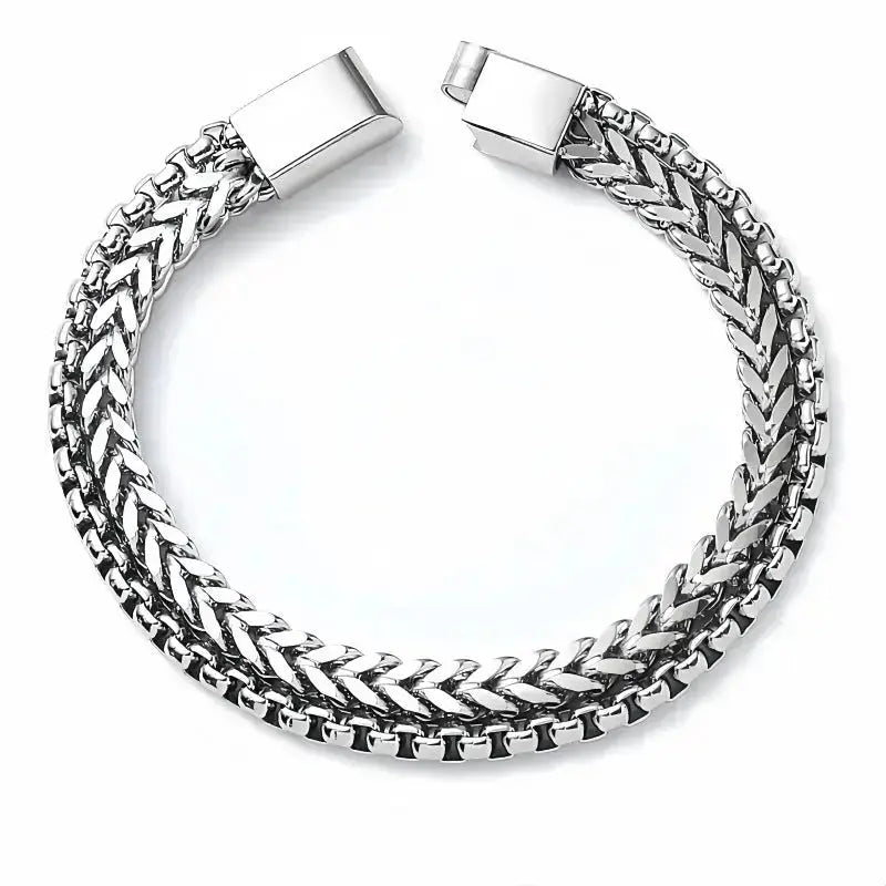 Lovcia Stainless Steel Double-Layer Chain Men's Bracelet in Herringbone Design Pattern - Durable Bracelet for Men-Bracelets-19 cm Double Layer Scale Chain-19 cm Double Layer Scale Chain