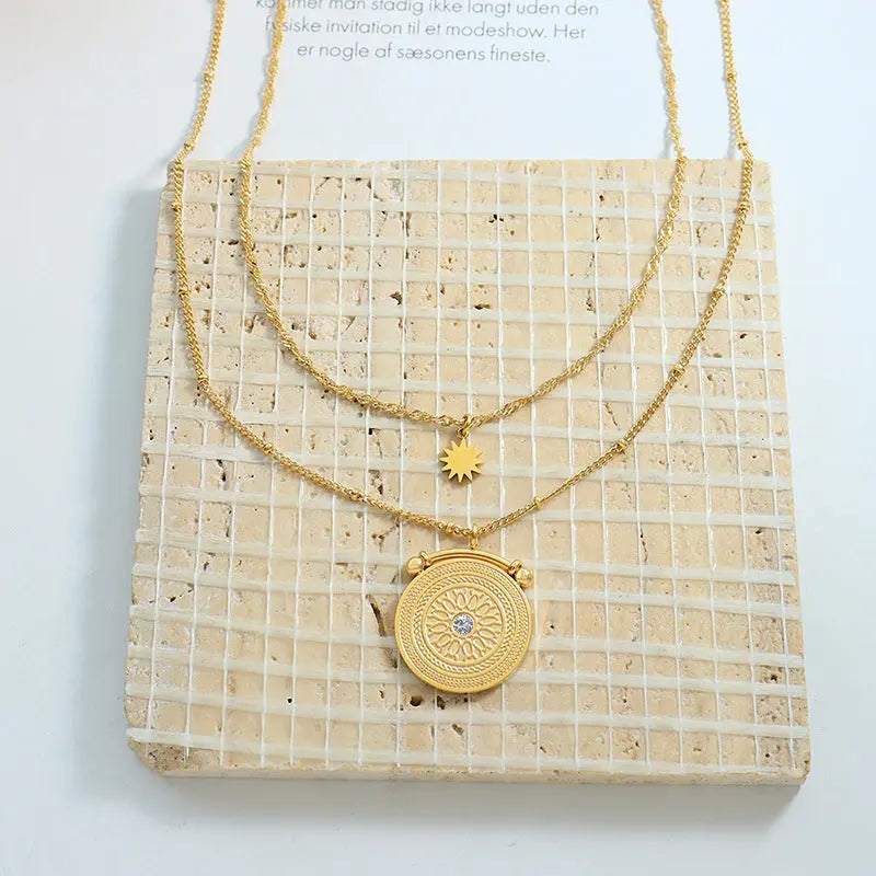 Lovcia Stainless Steel Double-Layered Necklace-Necklaces-Gold-One Size-Gold