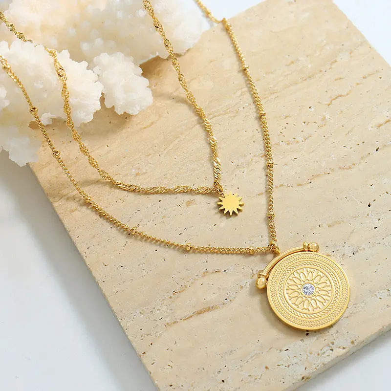 Lovcia Stainless Steel Double-Layered Necklace-Necklaces-Gold-One Size-Gold