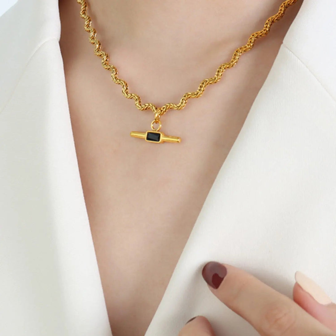 Lovcia Stainless Steel Glass Cone Shaped Pendant Necklace-Necklaces-Black-One Size-Black