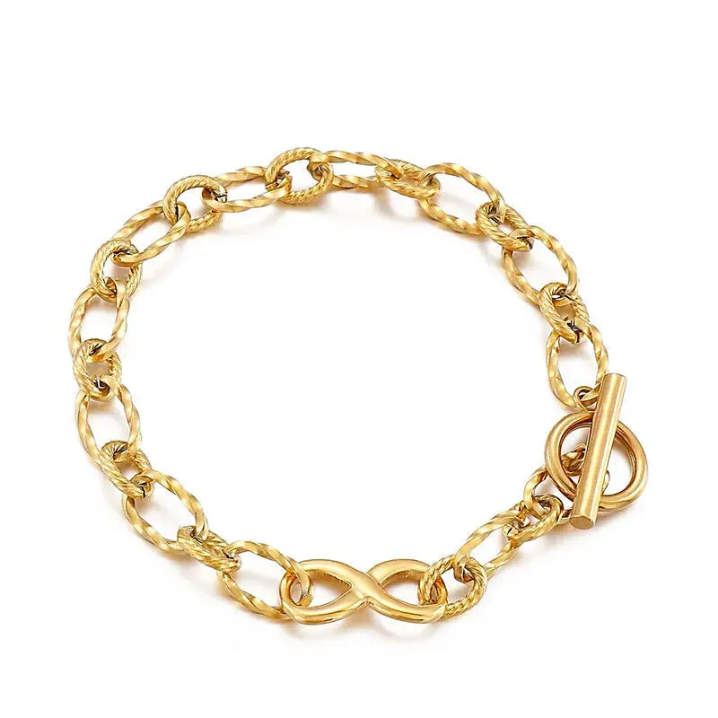 Lovcia Stainless Steel Heart and Infinity Link Chain Bracelets for Women and Men-Bracelets-Golden Infinity-Golden Infinity