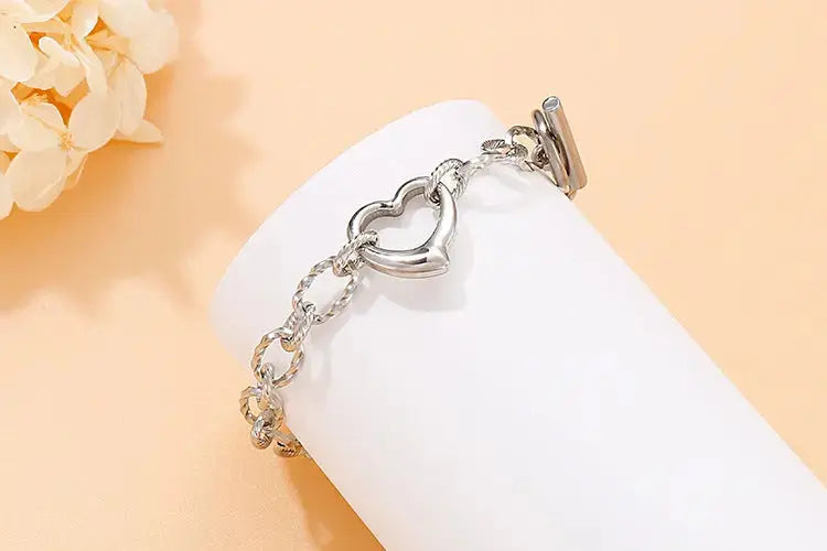 Lovcia Stainless Steel Heart and Infinity Link Chain Bracelets for Women and Men-Bracelets-Golden Love-Golden Love