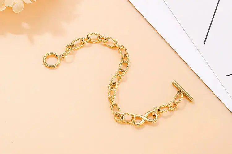 Lovcia Stainless Steel Heart and Infinity Link Chain Bracelets for Women and Men-Bracelets-Golden Love-Golden Love