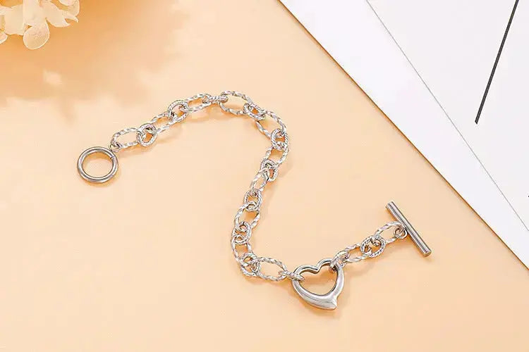 Lovcia Stainless Steel Heart and Infinity Link Chain Bracelets for Women and Men-Bracelets-Golden Love-Golden Love