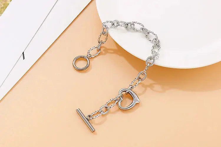 Lovcia Stainless Steel Heart and Infinity Link Chain Bracelets for Women and Men-Bracelets-Golden Love-Golden Love