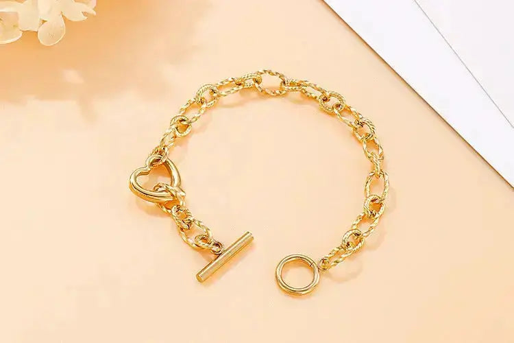 Lovcia Stainless Steel Heart and Infinity Link Chain Bracelets for Women and Men-Bracelets-Golden Love-Golden Love