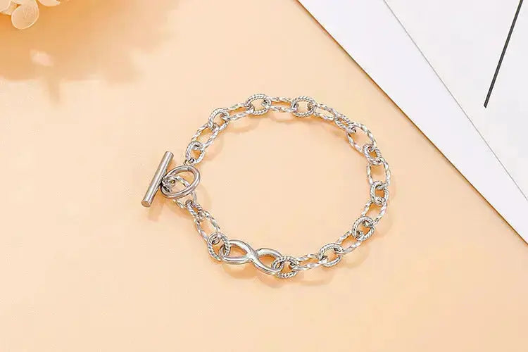 Lovcia Stainless Steel Heart and Infinity Link Chain Bracelets for Women and Men-Bracelets-Golden Love-Golden Love