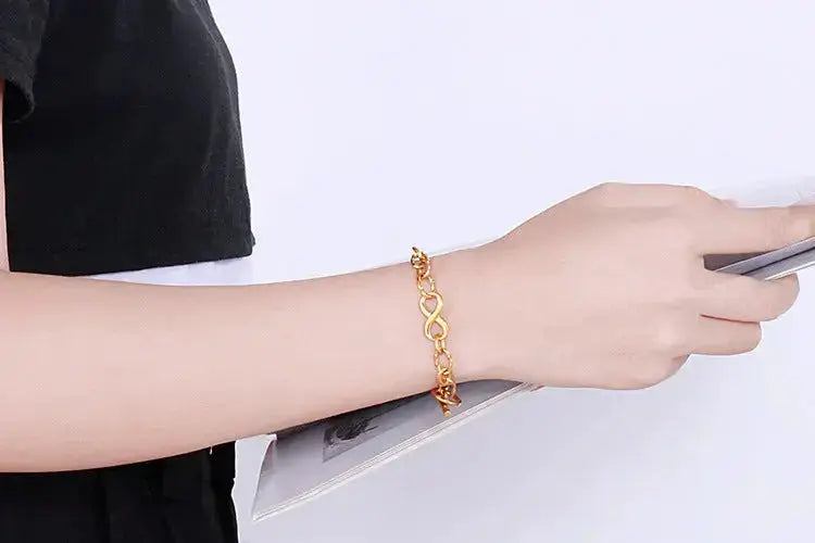 Lovcia Stainless Steel Heart and Infinity Link Chain Bracelets for Women and Men-Bracelets-Golden Love-Golden Love