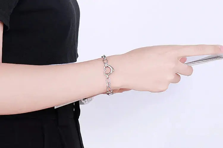 Lovcia Stainless Steel Heart and Infinity Link Chain Bracelets for Women and Men-Bracelets-Golden Love-Golden Love