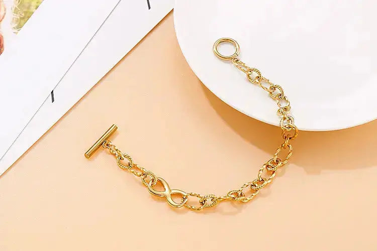 Lovcia Stainless Steel Heart and Infinity Link Chain Bracelets for Women and Men-Bracelets-Golden Love-Golden Love