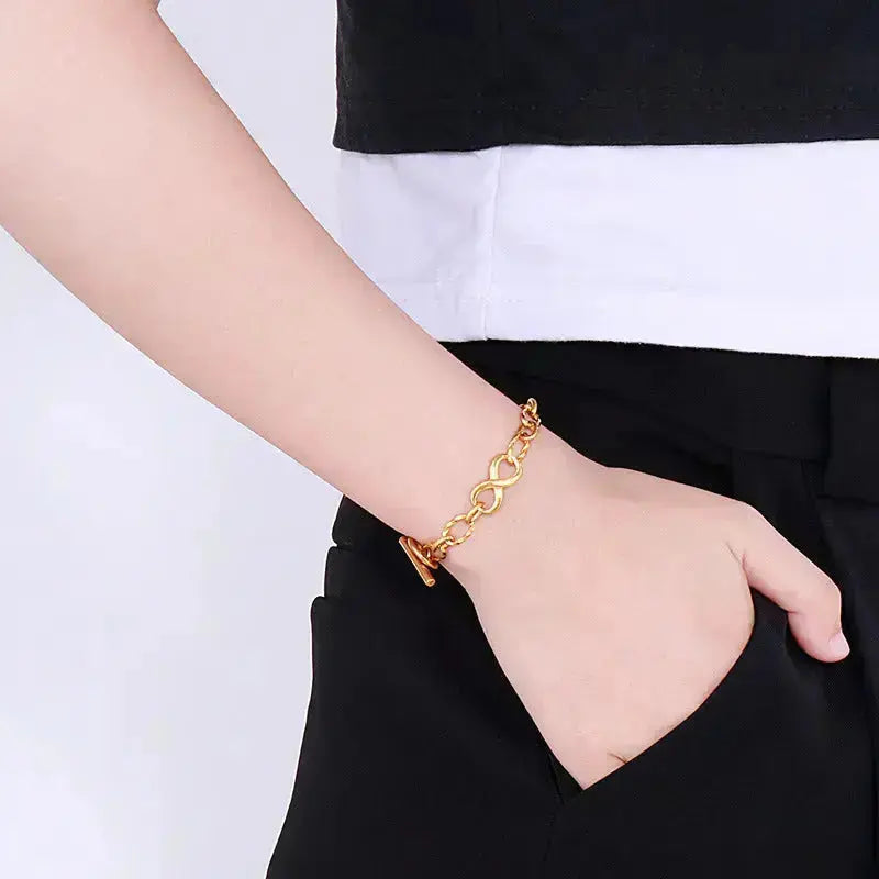 Lovcia Stainless Steel Heart and Infinity Link Chain Bracelets for Women and Men-Bracelets-Golden Love-Golden Love