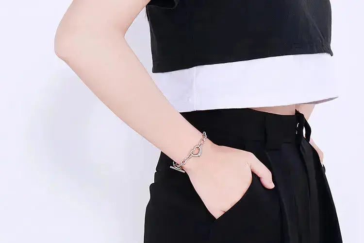 Lovcia Stainless Steel Heart and Infinity Link Chain Bracelets for Women and Men-Bracelets-Golden Love-Golden Love