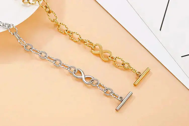 Lovcia Stainless Steel Heart and Infinity Link Chain Bracelets for Women and Men-Bracelets-Golden Love-Golden Love