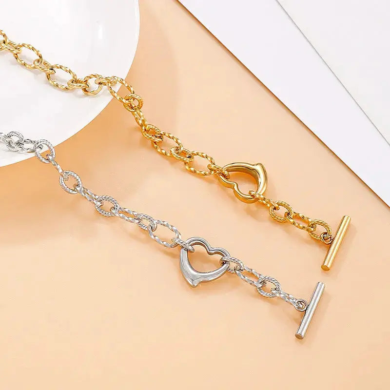 Lovcia Stainless Steel Heart and Infinity Link Chain Bracelets for Women and Men-Bracelets-Golden Love-Golden Love