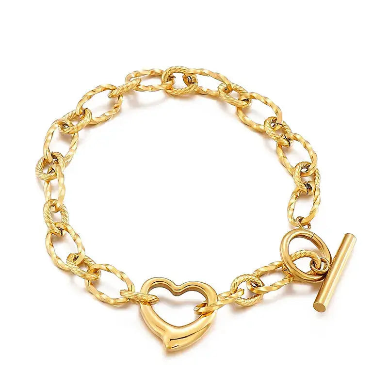 Lovcia Stainless Steel Heart and Infinity Link Chain Bracelets for Women and Men-Bracelets-Golden Love-Golden Love
